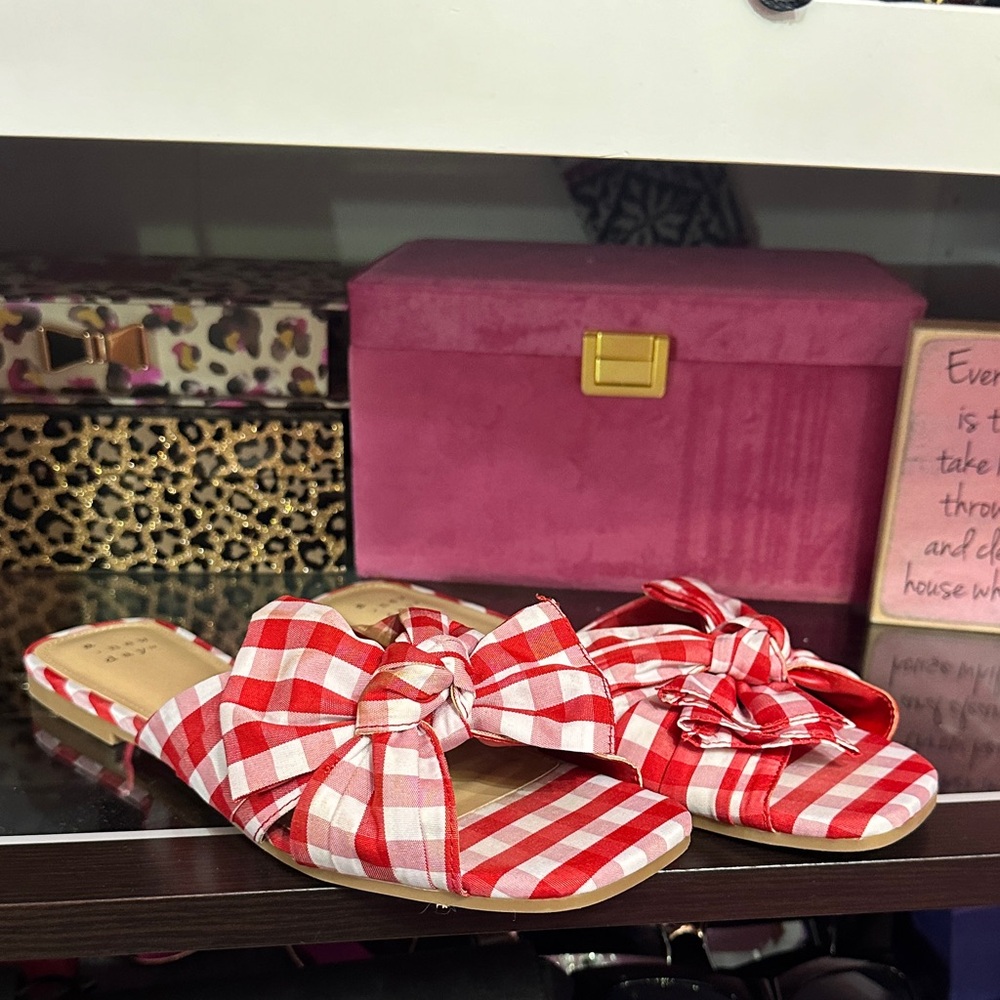 a new day Red Gingham Bow Sandals
